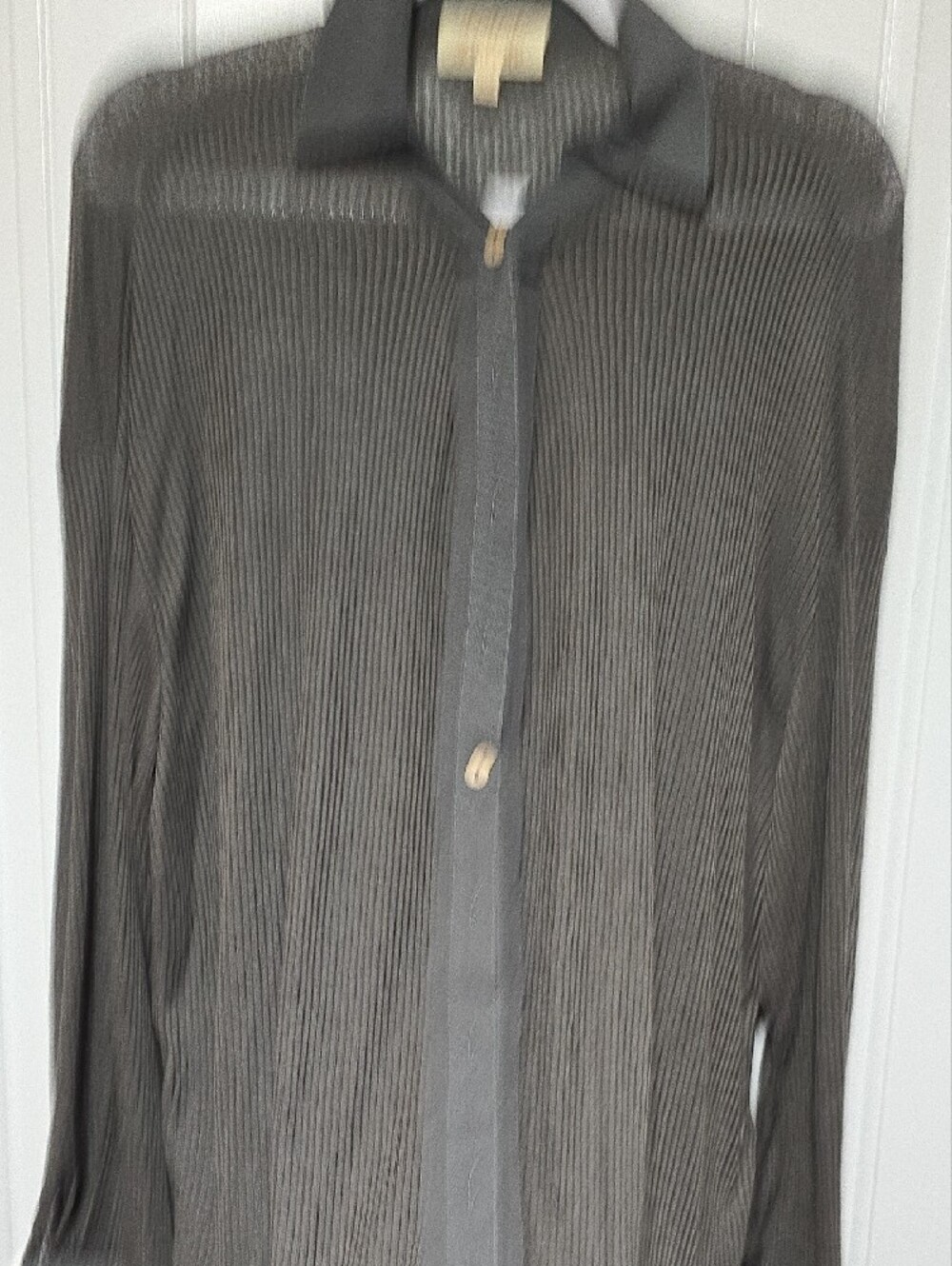 Listicle Black Sheer Ribbed Button-Up Blouse - Picture 6 of 6